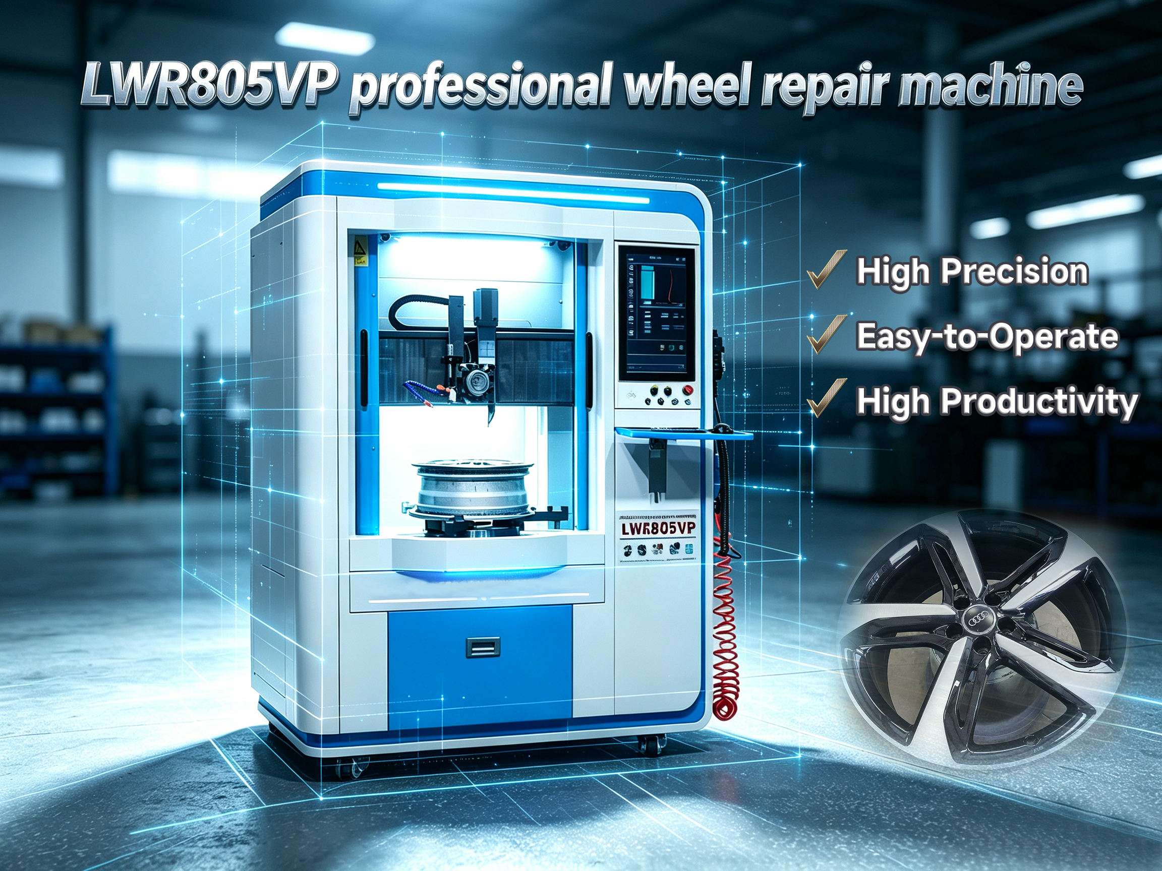 Precision repair for perfect wheels with diamond cutting wheel repair machine